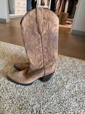 Dan Post Brown Leather Cowboy Boots with Classic Branding